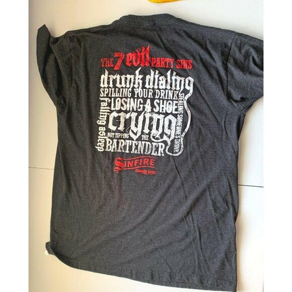Sinfire Cinnamon Whiskey Graphic T-Shirt Gray Size Large Fun 7 Evil Party Sins - Picture 8 of 9